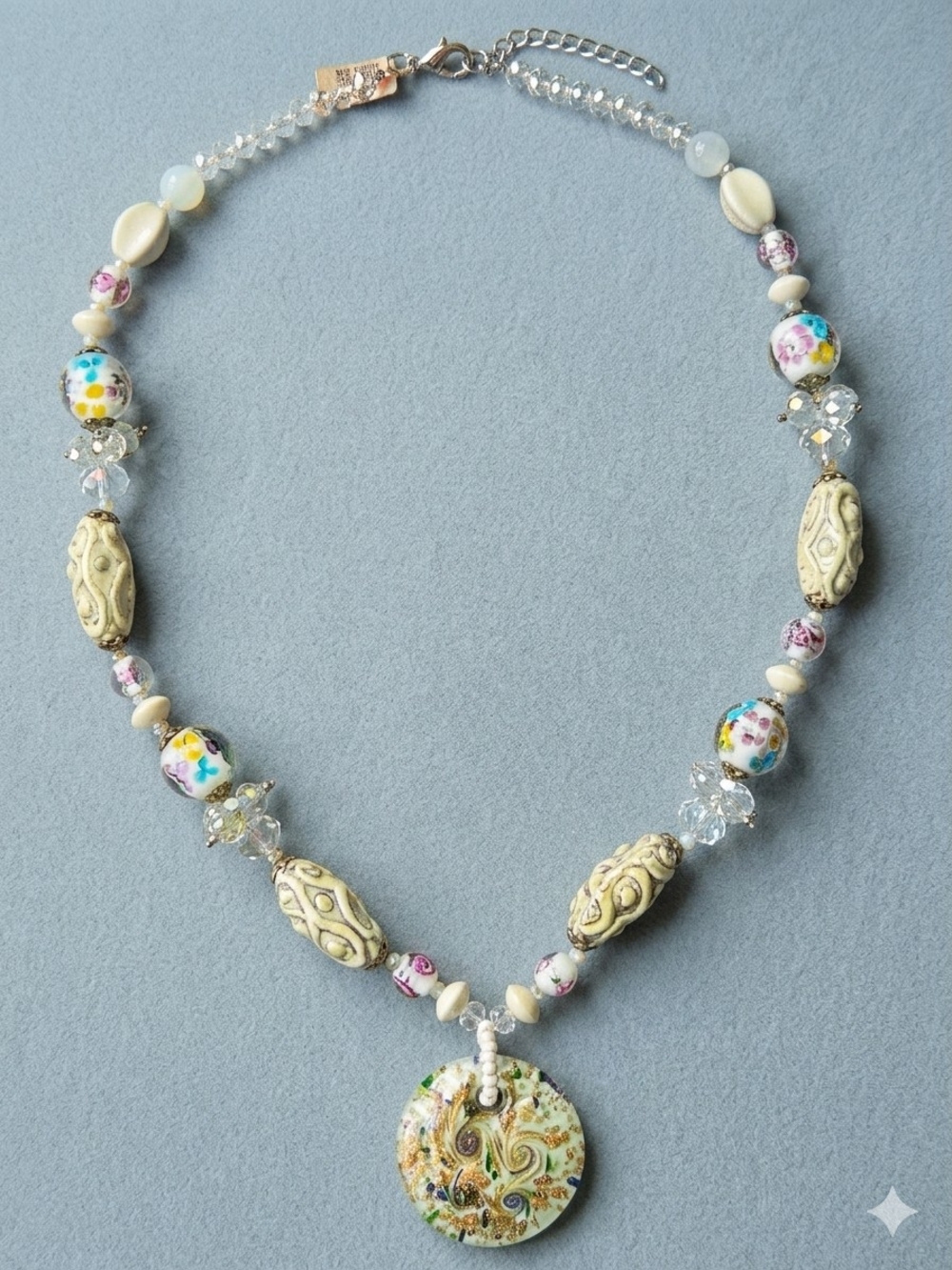 NWT VTG 90s Opalite Venetian Style Glass Aventurine Pendant Necklace, Deadstock